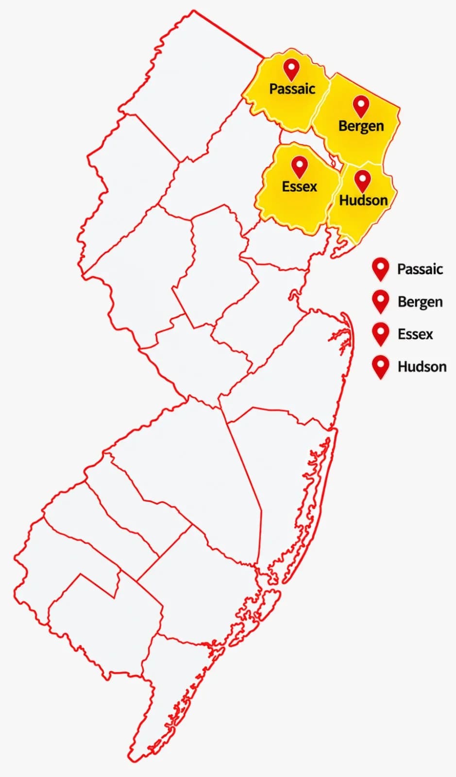 Northern New Jersey Service Area Map
