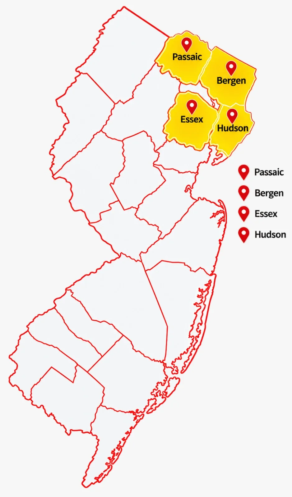 Northern New Jersey Service Area Map